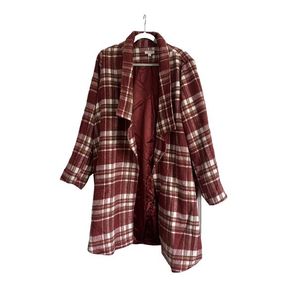Andre'e By Unit Red and Cream Plaid Coat, size 1X - Picture 2 of 5
